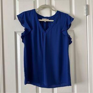 Royal blue blouse with ruffle sleeves